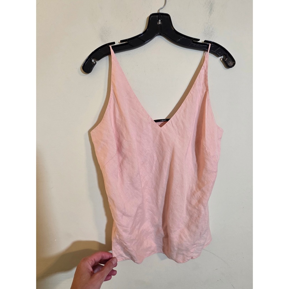 J Brand Pink 100% Linen V-Neck Cami Spaghetti Strap Tank Top JB001404 Large